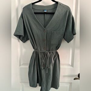 Old Navy Green Romper with Buttons and Pockets